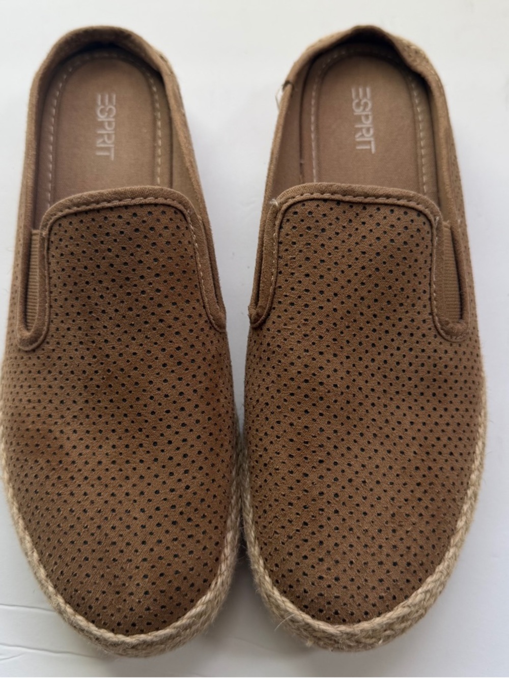 Esprit women’s Brown Perforated Suede Slip-On espadrilles/mules